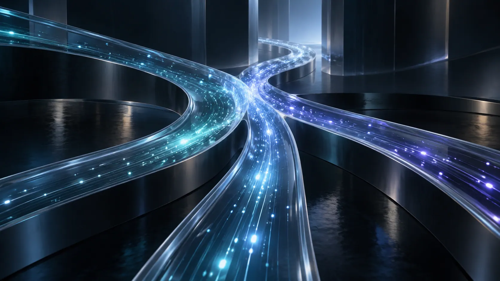Abstract glass pathways representing international money movement